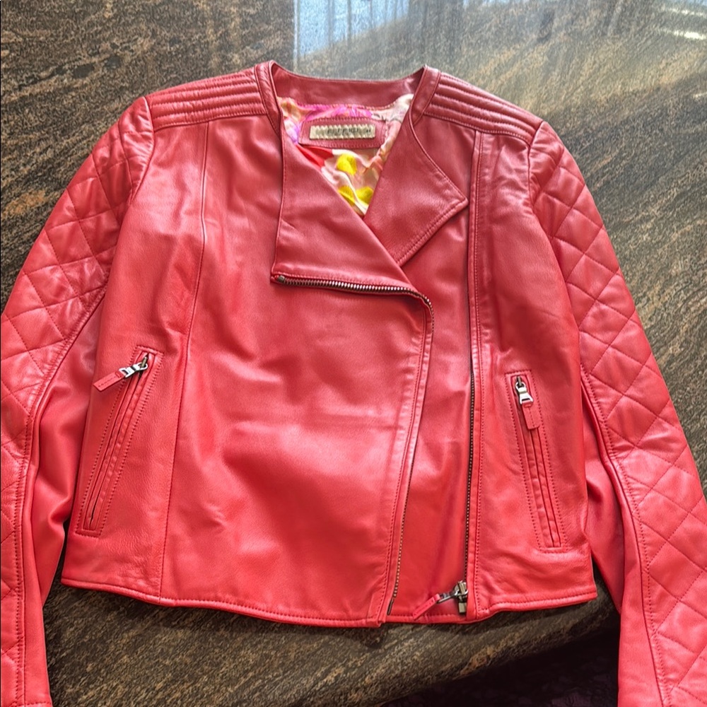 Women's Red Quilted Leather Jacket